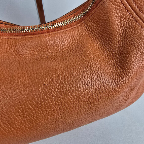 Michael Kors Orange Pebbled Leather Zippered Small Shoulder Bag - Picture 6 of 14